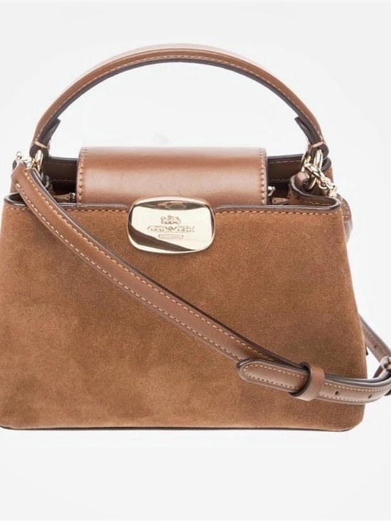 Coach Handbags - Coach Suede Top Handle Handbag in Brown